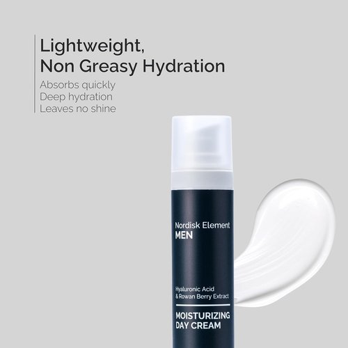 Nordisk Element Men’s Moisturizing Day Cream - Deep Hydration Face Moisturizer with Hyaluronic Acid & Rowan Berry | Lightweight, Non-Greasy, Vegan, 1.7oz