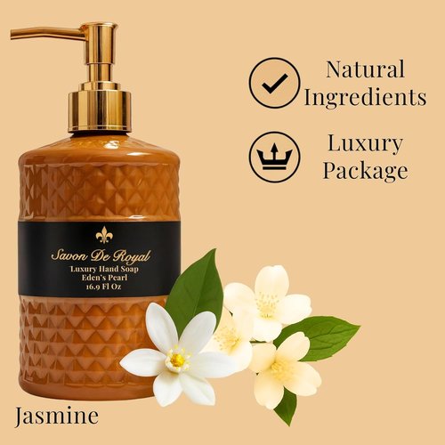 Savon De Royal Luxury Liquid Hand Soap - Jasmine Scent, Moisturizing & Vegan, 16.9 Fl Oz