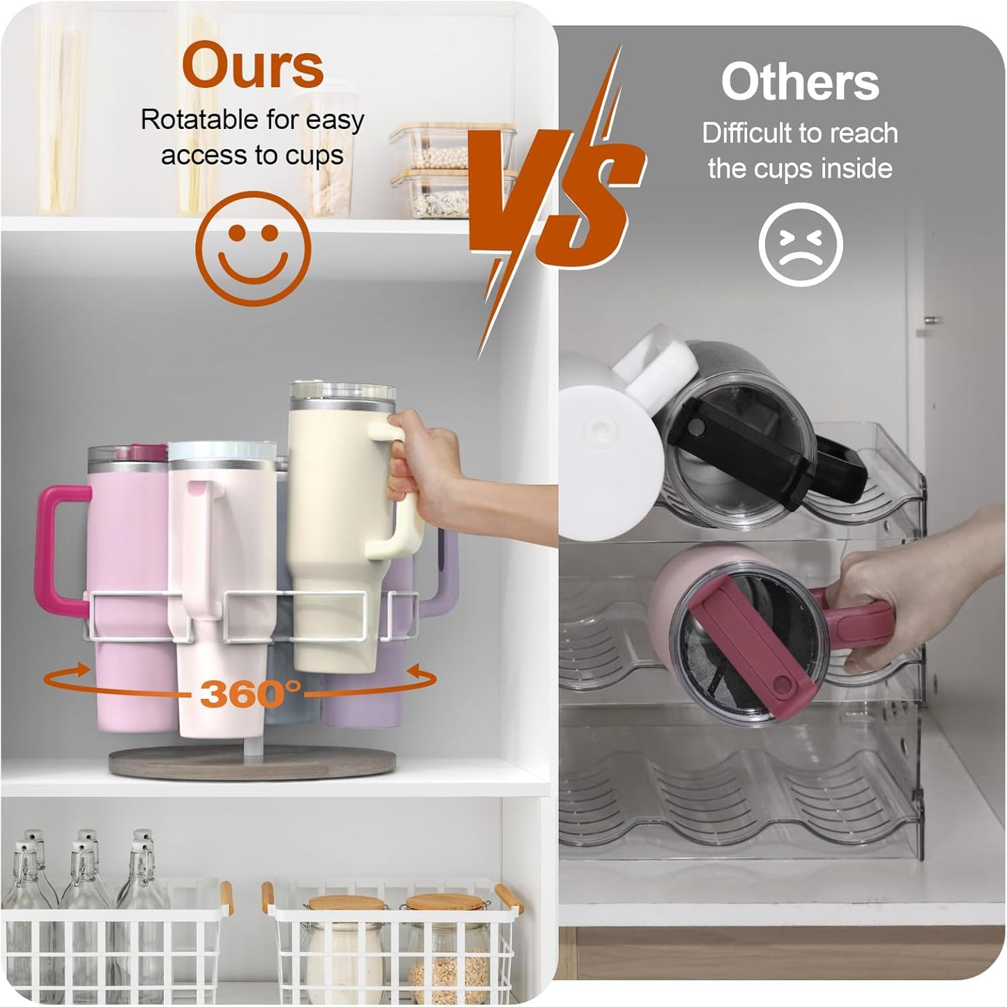 Stanley Water Bottle Organizer - Rotating Tumbler Holder with Accessories | 13.2" x 11" x 7.75", Grey