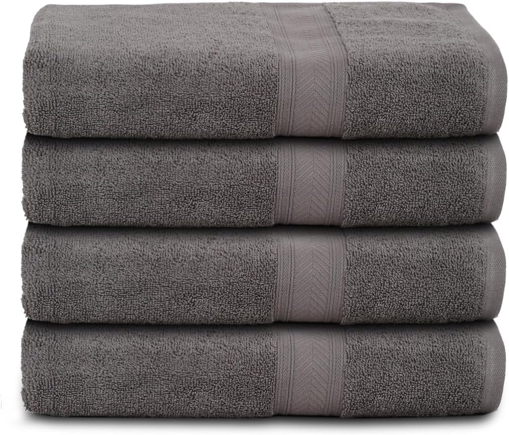 Casa Lino 4 Pack Bath Towels (27x54), 100% Pure Cotton, Luxury Bath Towels, Lightweight & Highly Absorbent, Quick Drying Towels for Bathroom, for Daily Use Bathroom, Charcoal