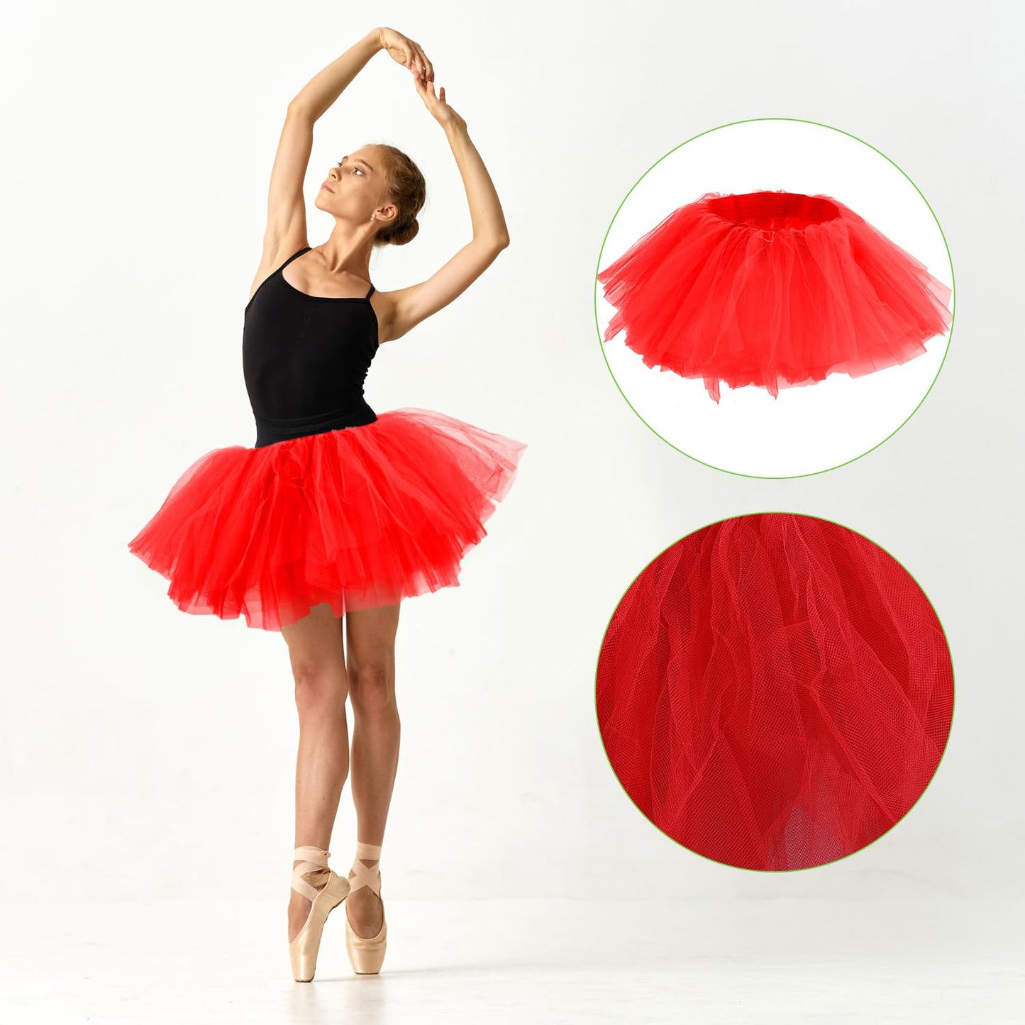 2pcs Tutu Skirts, 5 Layered Tulle Tutu Skirt Elastic Mini Tutu Skirt Layered Ballet Mesh Skirt Tutu Costume Tutu Dress for Women Dace Show Halloween Dress Up Party (Red)