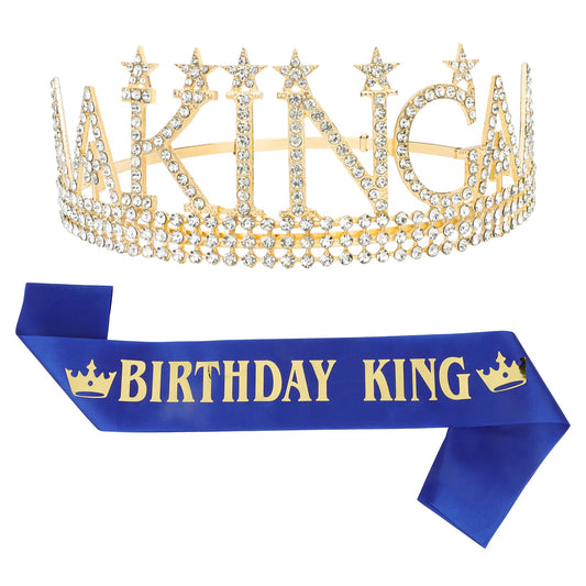 Amariver Birthday King Crown and Sash for Men Birthday Decorations Gold King Crown King Tiaras for Birthday Party Men’s Decoration for Birthday Party Anniversary and Photography Birthday Accessories