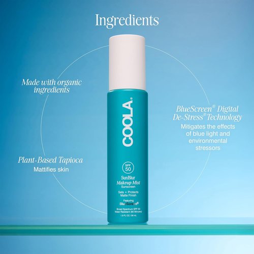 COOLA SunBlur Makeup Mist Sunscreen - SPF 50 Matte Setting Spray, Vegan & Paraben-Free, 1.9 Fl Oz