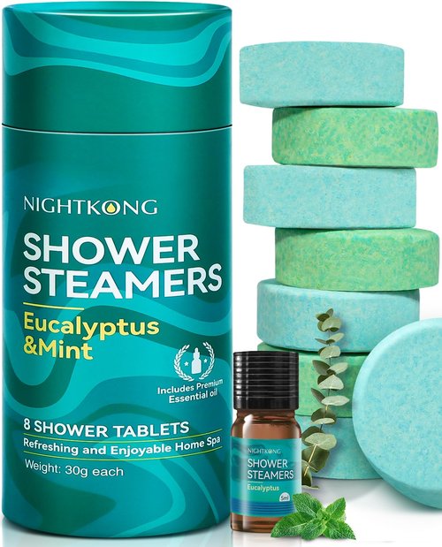 Shower Steamers Aromatherapy 8 Packs with 5ml Essential Oil, Eucalyptus for Shower, Birthday Gifts for Women Men, Valentines Day Gift for Him Her, Eucalyptus & Mint for Nasal Congestion, Stress Relief
