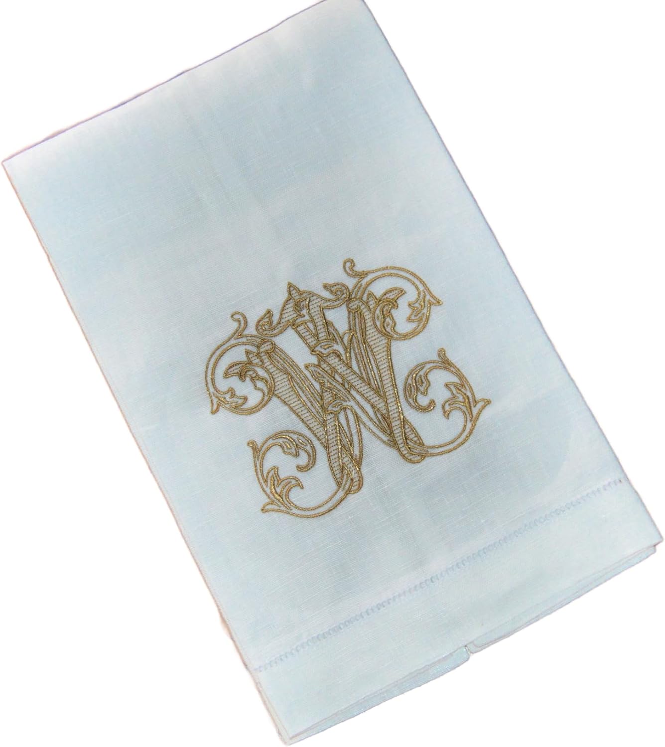 Skiennix Personalized Linen Hand Towel - Monogrammed Vintage Vine Initial | Hemstitched Design
