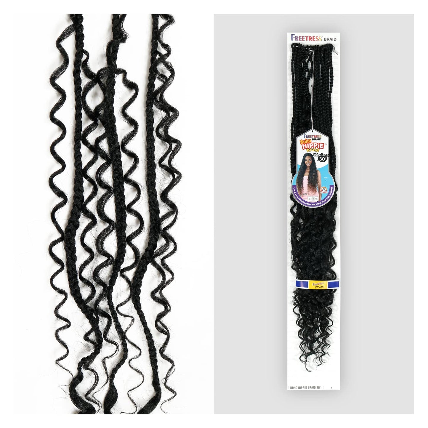 FreeTress Synthetic Hair Crochet Braids Boho Hippie Braid 30" (1-pack, 1B)