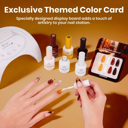 Beetles Blooming Gel Polish Set - Amber Traces 5 Colors Gel Polish Kit White Jelly Nude Brown Amber with 1 Bottle Blooming Gel 15ML Full Size Soak Off Uv Nail Art Gfit for Women