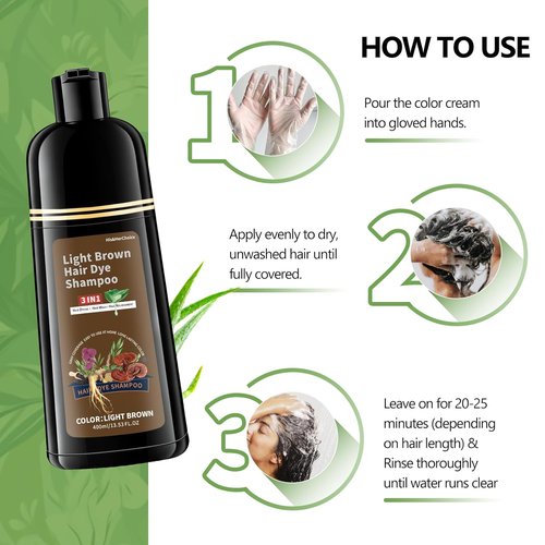 HIS&HERCHOICE Light Brown Hair Dye Shampoo - 3-in-1 Gray Coverage | Ammonia & Paraben Free, Herbal Formula