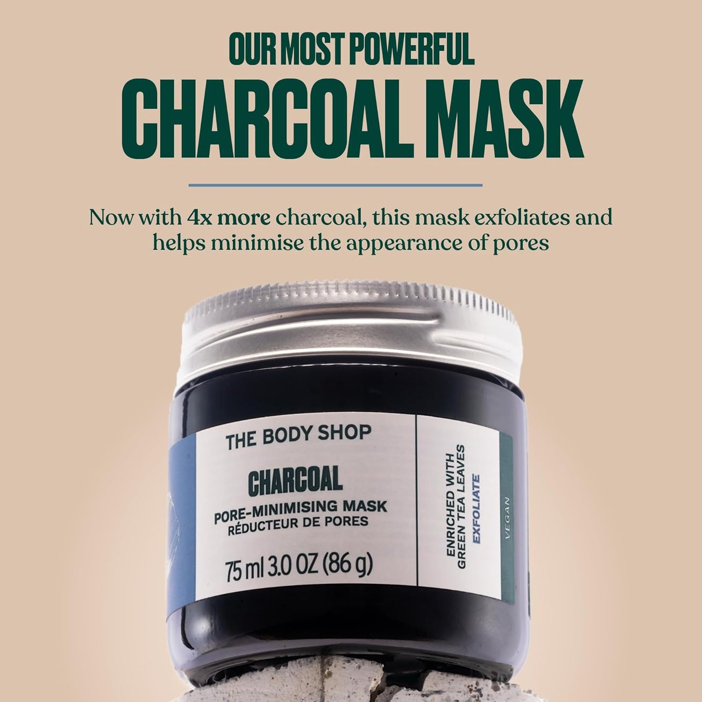 The Body Shop Charcoal Pore-Minimizing Mask - Clay-Based Exfoliating Face Mask | Absorbs Oils & Impurities, 75 ml