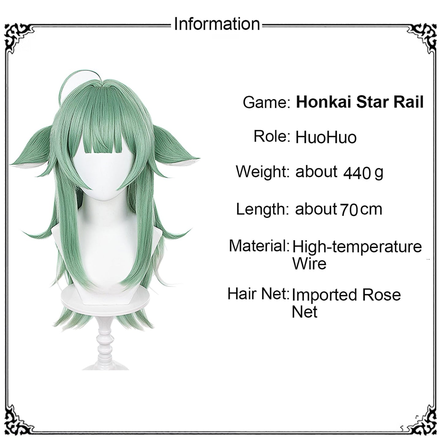 XiongXiongLe Honkai Star Rail Huohuo Cosplay Wig Middle Long Straight Green Hair Wigs for Women Girls Cos Anime Game Party Halloween Christmas(Huohuo)