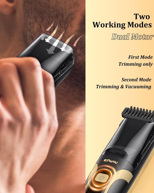 ENSSU Beard Trimmer - Rechargeable Electric Trimmer with Auto-Vacuum & Adjustable Length Dial | Waterproof, 1-20mm