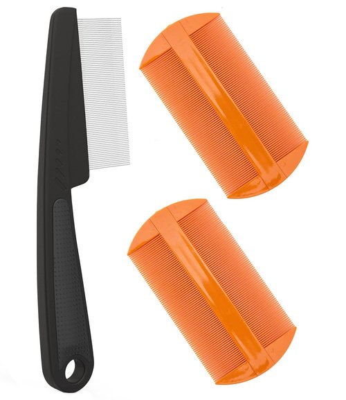 Dandruff Comb - Fine Tooth Scalp Detox Tool for Lice Removal | Stainless Steel Hair Brush (Black & Orange)