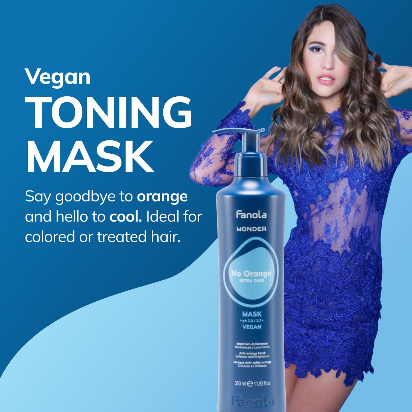 Fanola Wonder No Orange Hair Mask - Blue Toner for Brassy Hair - Deep Conditioning Vegan Formula | 33.8 Ounce
