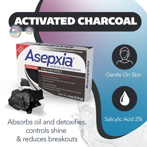 Asepxia Salicylic Acid Bar Soap - Deep Cleansing Acne Treatment with Activated Charcoal | 4 Oz