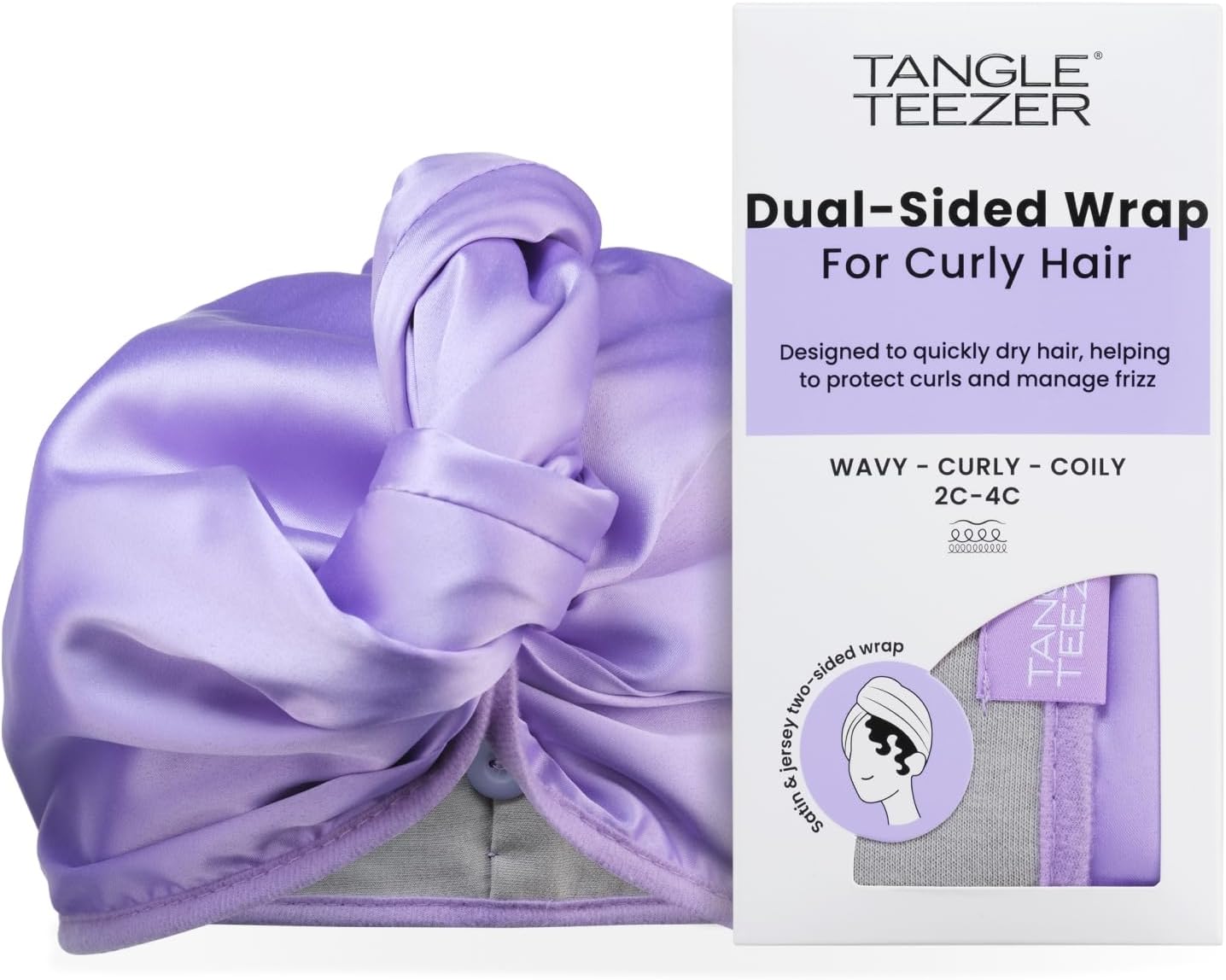 TANGLE TEEZER Double Sided Hair Towel Wrap with Smoothing Satin & Soft Cotton Jersey to Absorb Water & Minimize Frizz, for Curly Hair Types 2C-4C