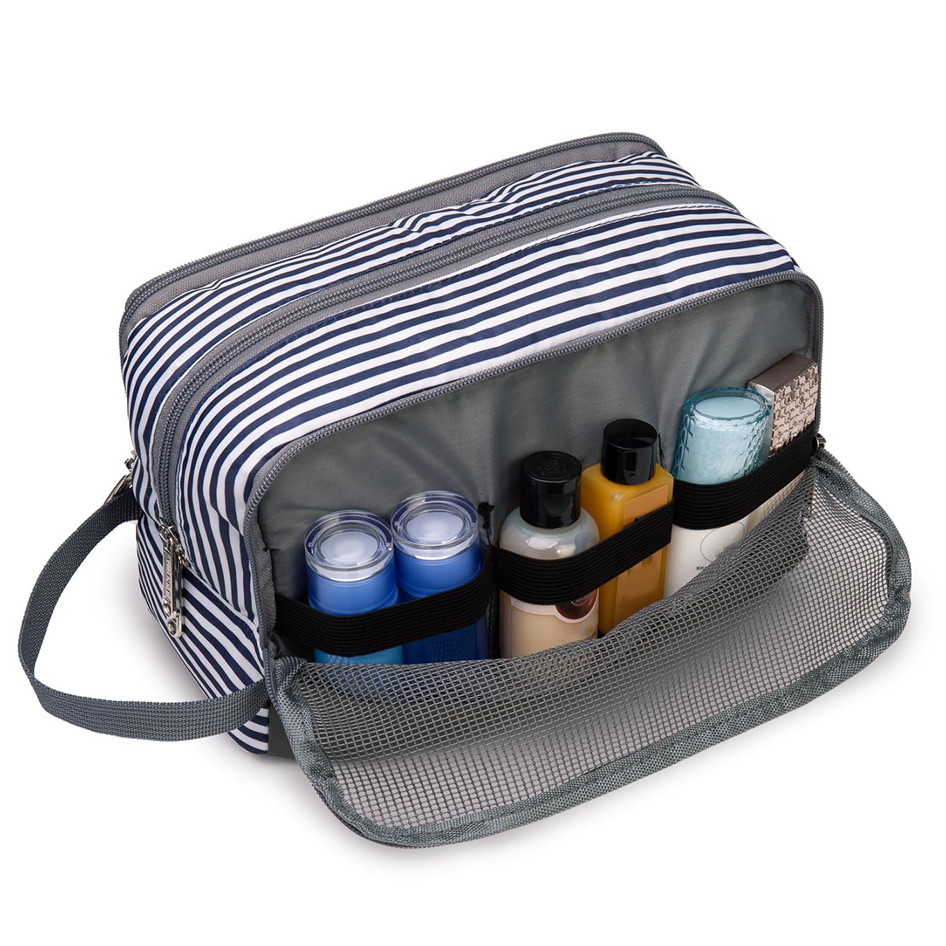 Toiletry Bag for Men Hanging Dopp Kit Water Resistant Shaving Bag Small Toiletry Bag for Traveling (Blue Stripe)