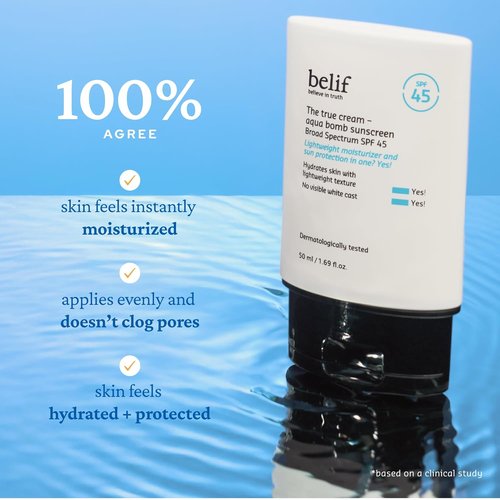 Belif Aqua Bomb Sunscreen SPF 45 - Hydrating Niacinamide Formula, No White Cast, 1.69 fl. oz | Korean Skincare