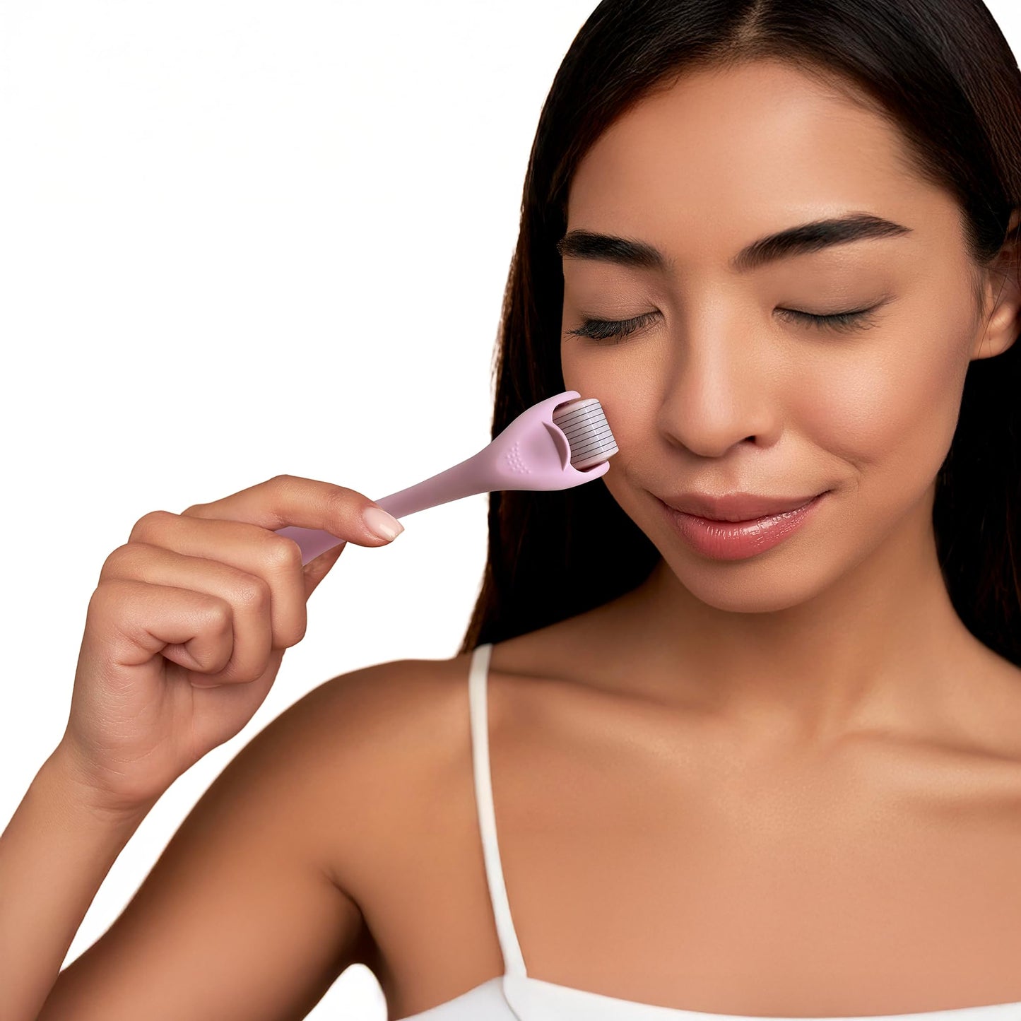 Derma Roller Microneedling Roller, 0.25mm Stainless Steel, Roller for Face, Beard, Hair, Body, Microneedle Derm Stamp with Storage Case | For Women and Men | (Matte Baby Pink)