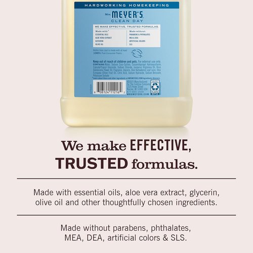 Mrs. Meyer's Clean Day Hand Soap Refill - Rain Water Scent | 33 Fl Oz Bottle for Gentle Cleansing