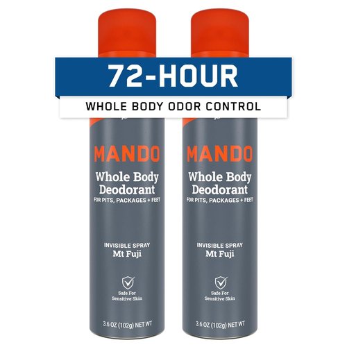 Mando Whole Body Deodorant For Men - Invisible Spray - 72 Hour Odor Control, Aluminum & Benzene Free - 3.6 oz (Pack of 2)