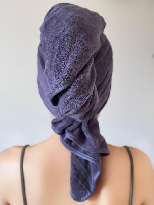 Large Microfiber Hair Towel for all Hair Types | Anti Frizz | Smooth Hair Drying Towel with Elastic Strap | Fast Drying | Super Absorbent Hair Turban (Grey)