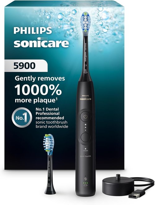 Philips Sonicare 5900 Series Electric Toothbrush - Advanced Sonic Technology, Pressure Sensor, 6 Settings | Black, Model HX7131/02