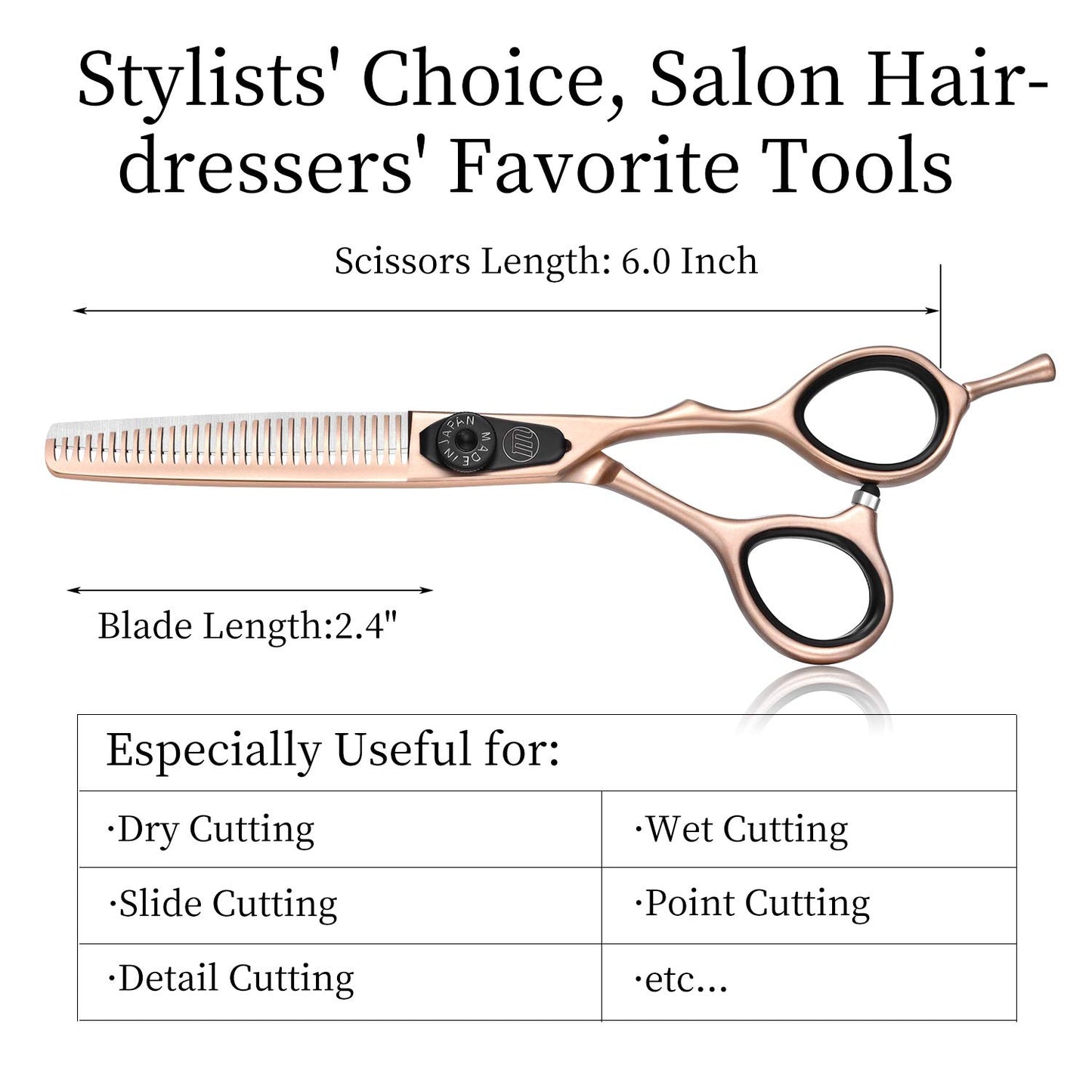 Moontay 6.0" Hair Cutting Scissor Thinning Shear Set, Professional Barber Hairstylist Hairdressing Thinning/Texturizing Shears/Scissors, Japanese 440C Steel Salon Hair Scissors (Gold)