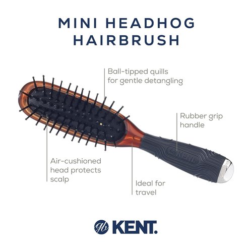 Kent Minihog Detangler Brush - Anti-Static Hair Brush with Rounded Nylon Bristles | Travel-Friendly Design