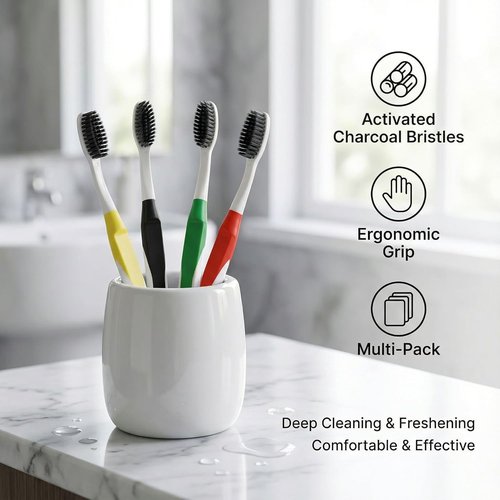Dolphin Charcoal Infused Toothbrush - Extra Soft Ultra Fine Tapered Bristles for Sensitive Gums | Black