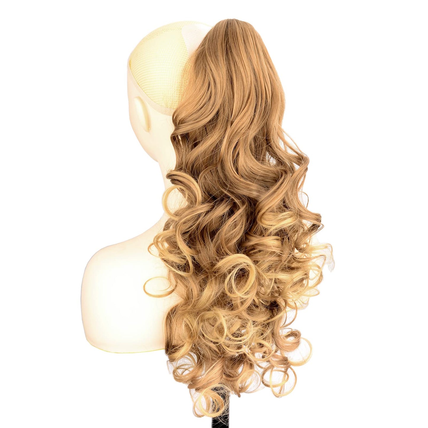 DIGUAN Claw Clip In Wavy Loose curly Synthetic Wrap Around Ponytail Extensions 24 Inches Pony Tail Clip In Extensions for Women Girl 7.4oz/210g (Golden Sandy Blonde)