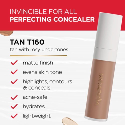 Mirabella Invincible Under Eye Concealer - Full Coverage Hydrating Formula for Dark Circles | Tan T160