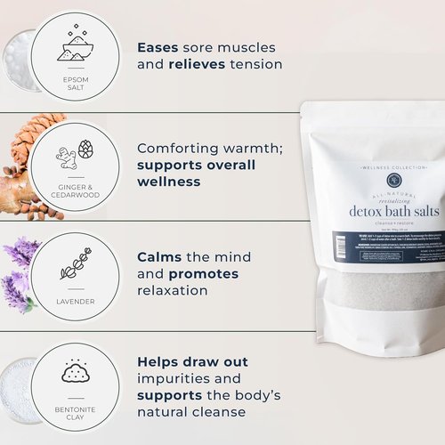 Rowe Casa Organics Detox Bath Salts - Health-Boosting Magnesium & Bentonite Clay | 35 Oz Natural Bath Soak for Relaxation