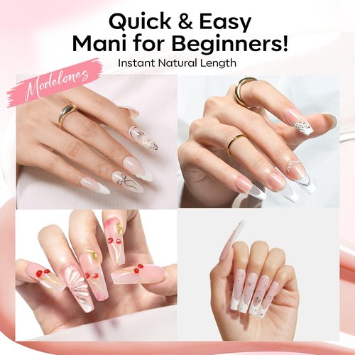 Modelones Poly Gel Nail Kit 3 Colors Clear White Apricot with Slip Solution Dual Nail Forms Top Base Coat Extension Builder Gel Enhancement Professional Starter Kit DIY Nail Art Salon Use