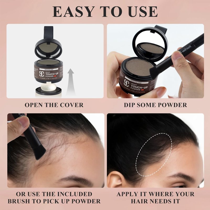 SOVONCARE Wet Hairline Powder for Women & Men - Hair Root Touch Up Powder for Grey Coverage, Thinning Hair & Bald Spots, Stays All Day - Instant Root Cover Up, Includes Brush（Medium Brown 0.14 Oz）