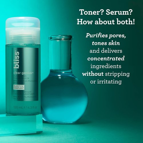 Bliss Clear Genius Clarifying Toner & Serum - Purifies Pores & Calms Skin - 4.3 Fl Oz - Vegan & Cruelty-Free