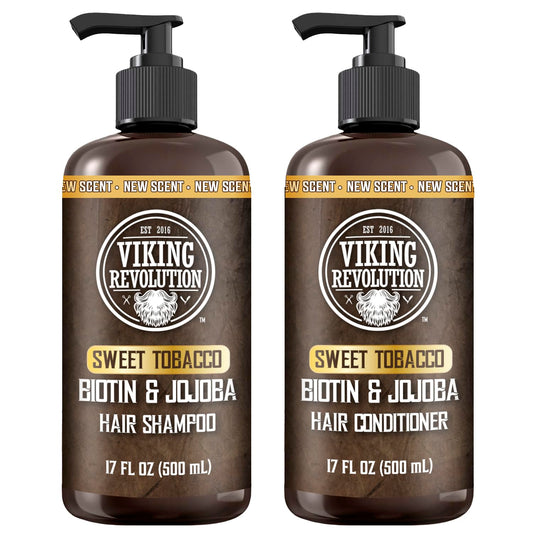 Viking Revolution Men's Shampoo and Conditioner Set - Biotin & Jojoba Oil for Thinning Hair | 17 Oz