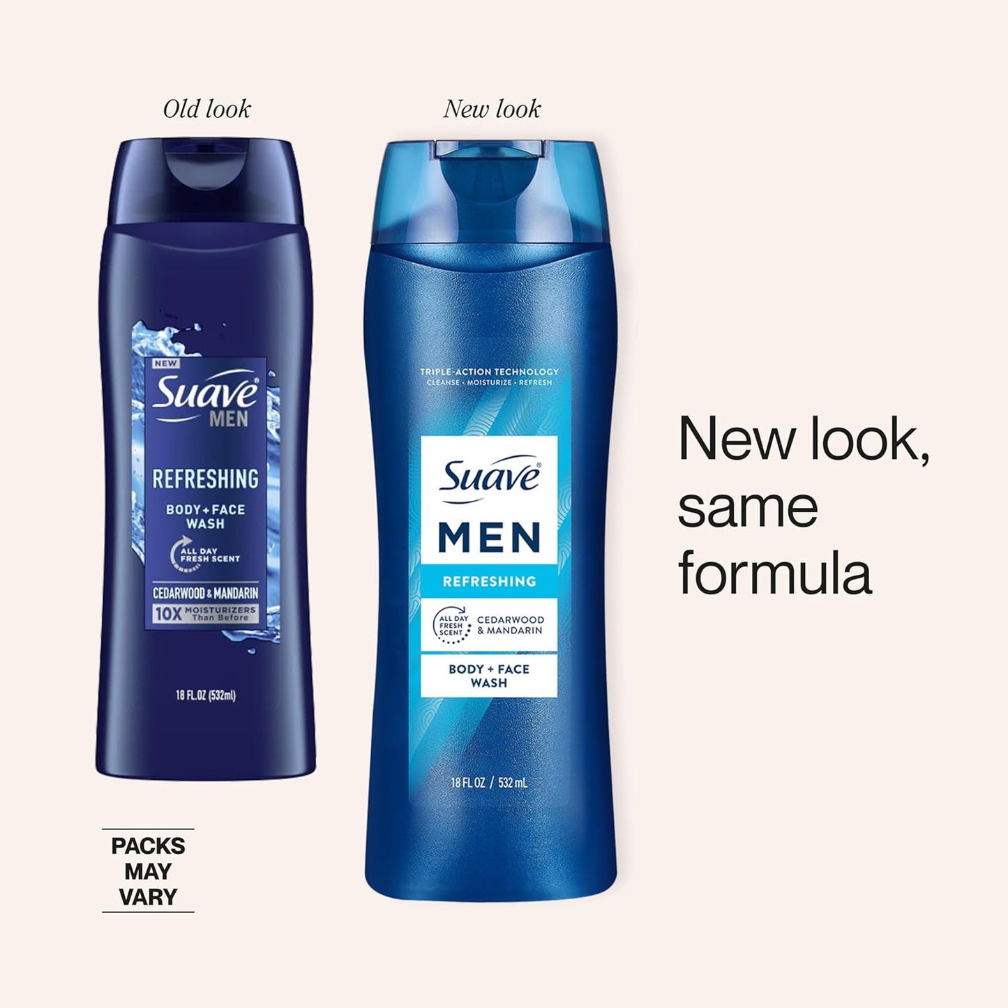 Suave Men Moisturizing Body & Face Wash - Cedarwood & Mandarin Scent, Paraben-Free | 18 Oz, Pack of 6
