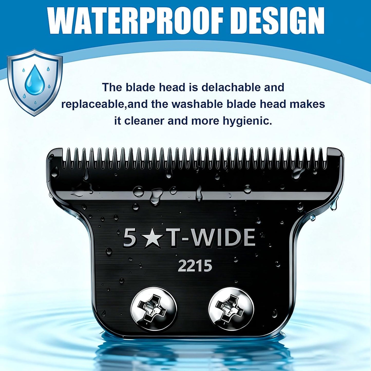 Wahl 2215 Adjustable Zero-Gap T Blade Replacement - Compatible with 5 Star Detailer Li Trimmer (Black)