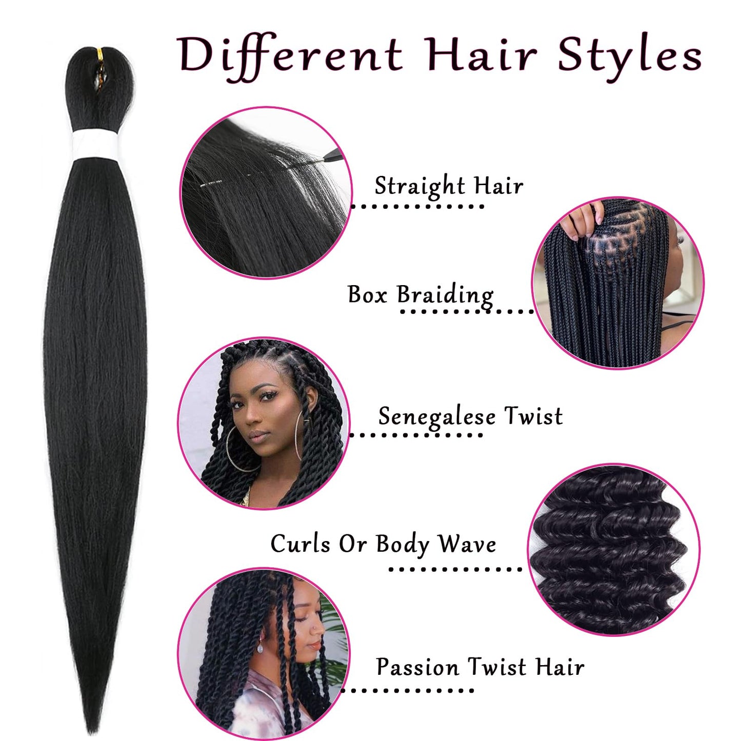 Coriario Black Braiding Hair Pre Stretched 26inch 6 Packs Prestretched Braiding Hair Long Straight Braiding Hair Soft Yaki Synthetic Braids Hair Extensions(1B Braiding Hair)