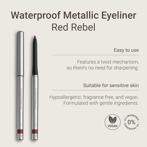 Sandstone Scandinavia Hypoallergenic Waterproof Eyeliner Pencil - Red | Fragrance-Free, Vegan, Smudge-Proof for Sensitive Eyes