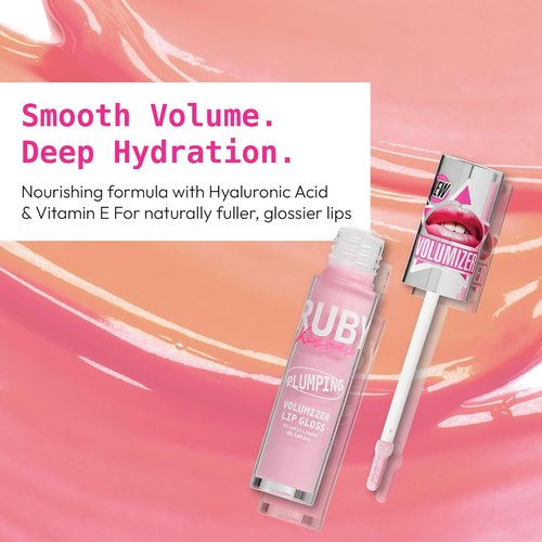 Ruby Kisses Plumping Lip Gloss - Hydrating High-Shine Volumizing Formula with Hyaluronic Acid & Vitamin E | Baby Pink, 0.15 Fl Oz