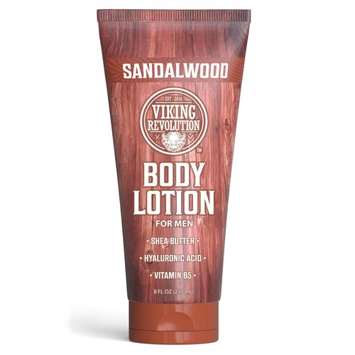 Viking Revolution Sandalwood Body Lotion for Men – Mens Lotion for Dry Skin with Shea Butter, Hyaluronic Acid and Vitamin B5 – Nourishing Mens Body Lotion for Hydrated and Smooth Skin (8oz, 1 Pack)