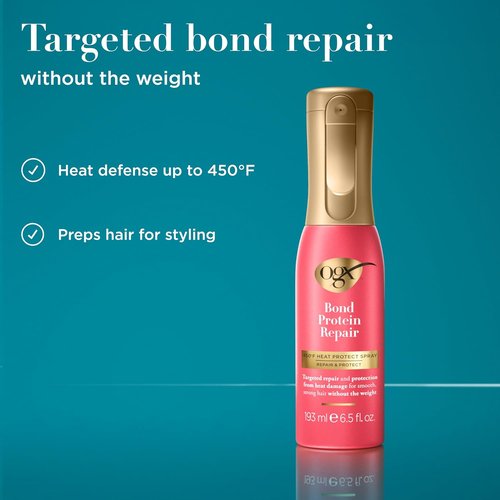 OGX Repair & Protect Bond Protein Heat Protect Spray - Weightless Damage Protection for All Hair Types | 6.5 fl. oz