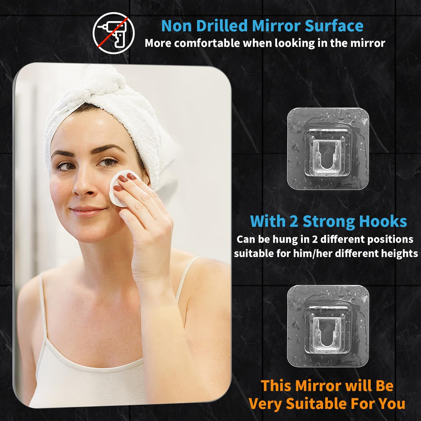 EUAIAJ Shower Mirror Fogless Shaving Large(10.3x7.9in) - Includes 2 Razor Holders & 2 Mirror Holders, Unbreakable & Easy Install & NO-Drilling, Fog Free (No Fog) Shower Mirror for Shaving