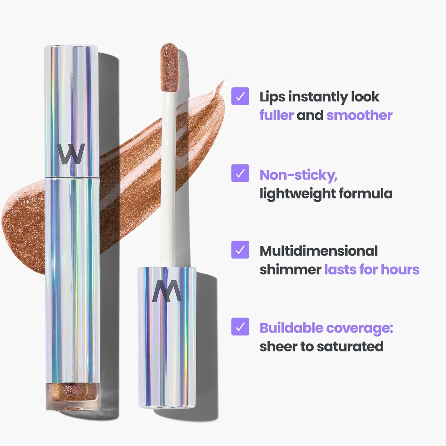 Wonderskin Lip Gloss - Hydrating Gold Glitter Blading Top Gloss for High Shine Finish