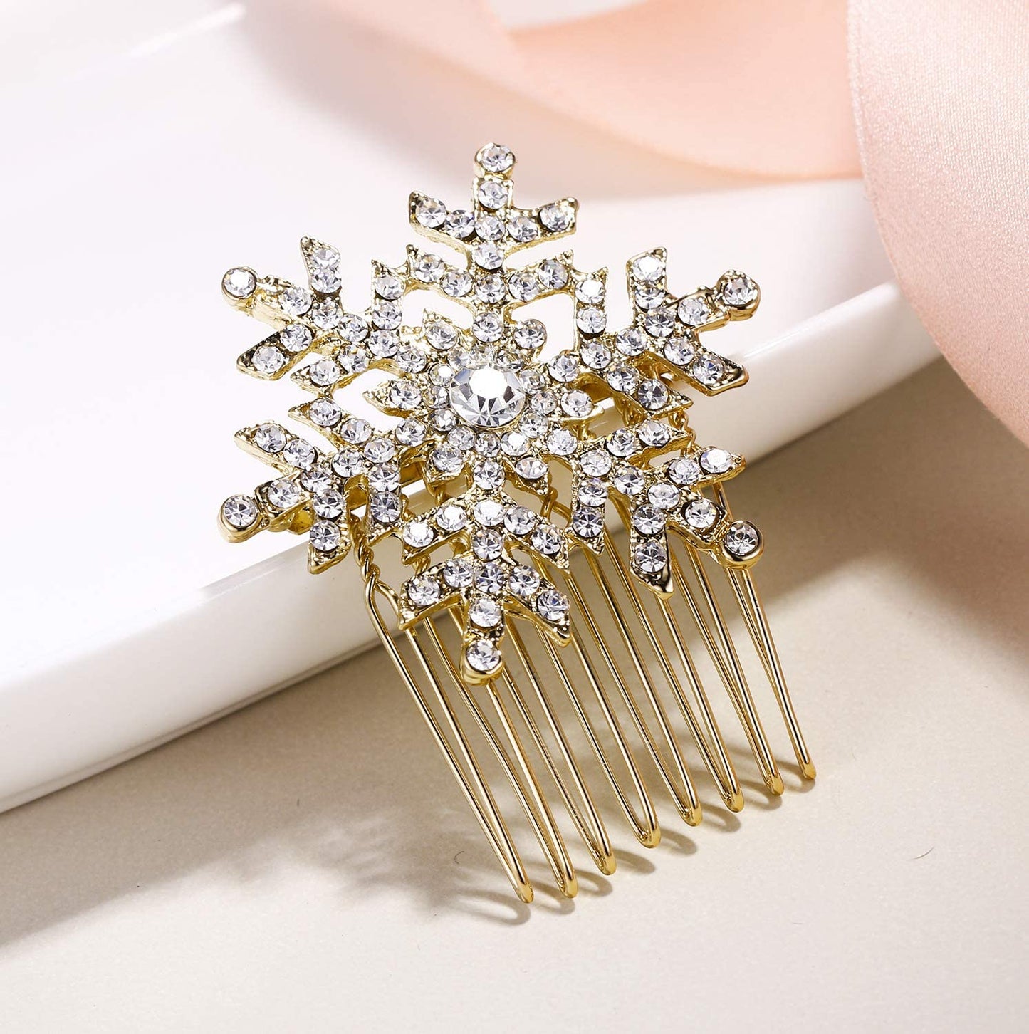 EVER FAITH Winter Snowflake Hair Side Comb Clear Austrian Crystal Gold-Tone