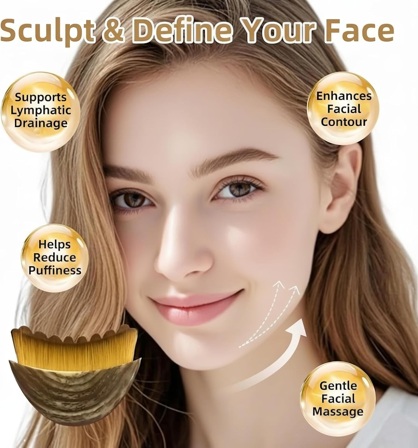 Skiennix Ergonomic Lymphatic Contour Brush - Depuffing Facial Massage Tool with Soft Bristles for Daily Care