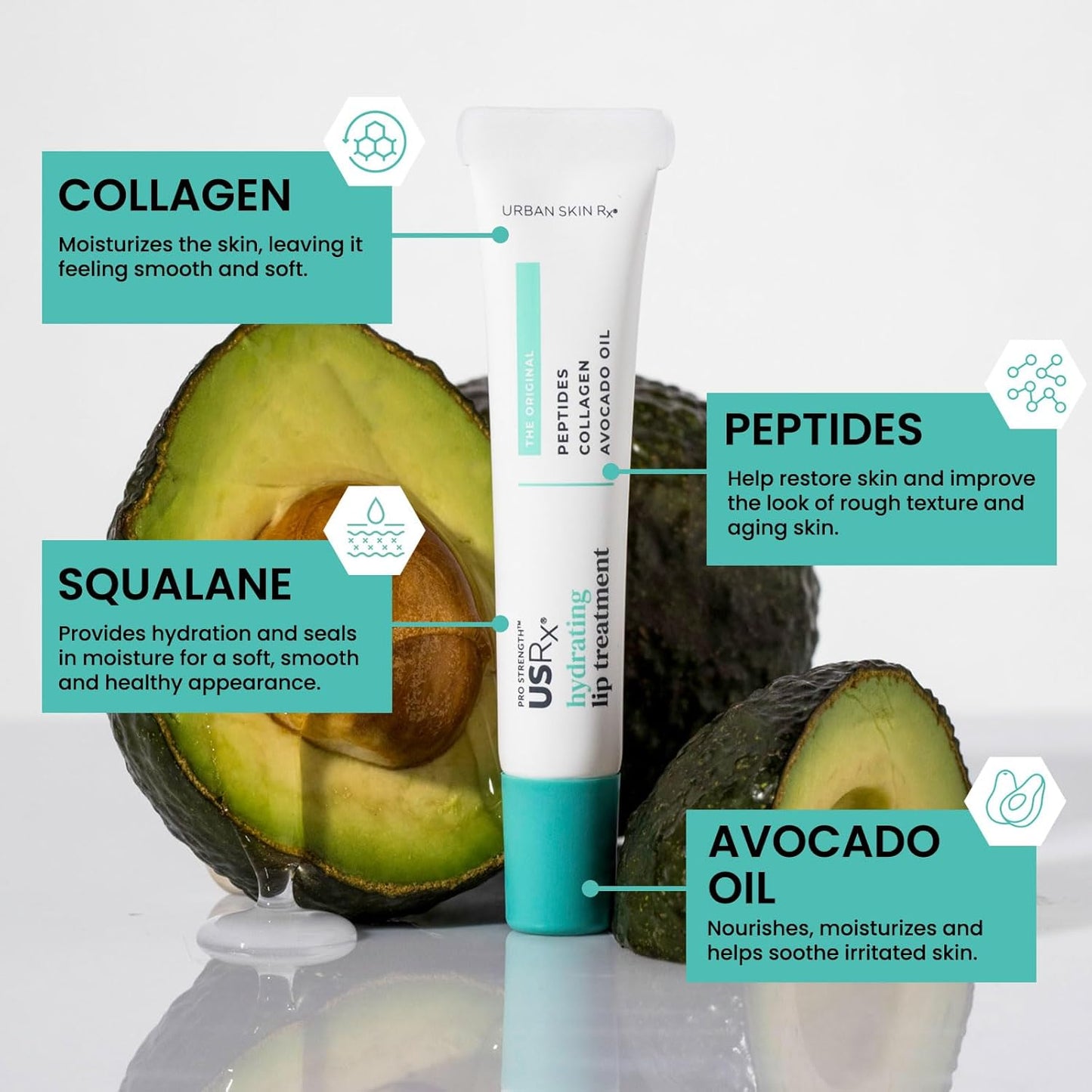 Urban Skin Rx® Pro Strength Lip Treatment - Hydrating Collagen & Peptides Balm, Non-Sticky, 0.31 Oz