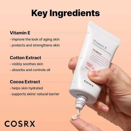 COSRX Vitamin E Vitalizing Sunscreen - SPF 50 Broad Spectrum, Lightweight & Non-Sticky, 1.69 fl oz