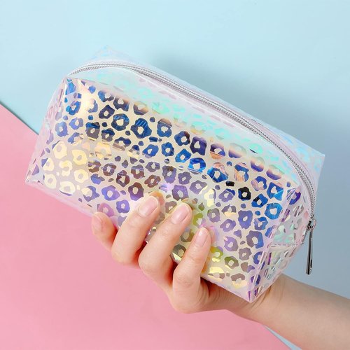 Boao Holographic Makeup Bag Set - Clear Iridescent Glitter Travel Cosmetic Pouches | Zippered Toiletry Organizer for Purse, Diaper, Beach, Office